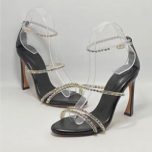Alexandre Birman Dolores 100 Black & Sparkling Straps Sandal size 36.5